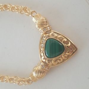 Camrose & Kross JBK Green Malachite Gold Tone Necklace. 